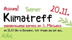 Selmer Klimatreff - Achtung! Ausnahmsweise bereits am 3. Mittwoch! @ Ehrenamt Rat + Tat